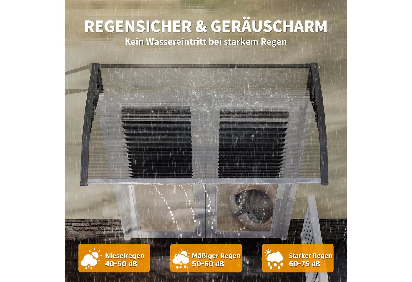 Outsunny Pultvordach Vordach für Haustür mit UV Schutz, Regenschutz (Set, 1 St., 1-teilig), 110 x 60 x 18 cm Aluminium Bild 4