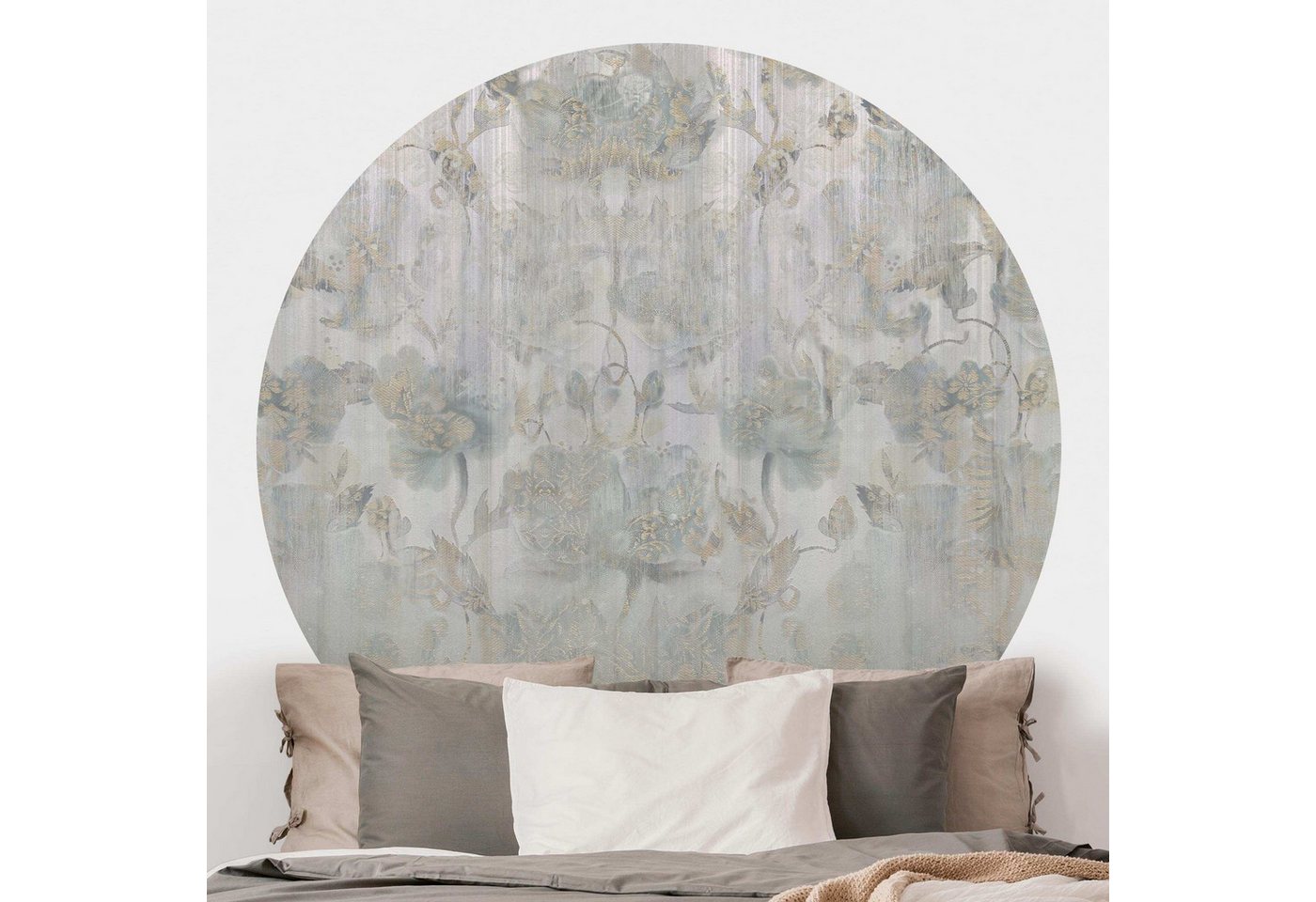 Bilderdepot24 Vliestapete rund Strukturierte Vintage Blumen, Glatt, Matt, (Vliestapete selbstklebend), Wohnzimmer Schlafzimmer Küche Wandtattoo Motivtapete Klebe Wandtapete