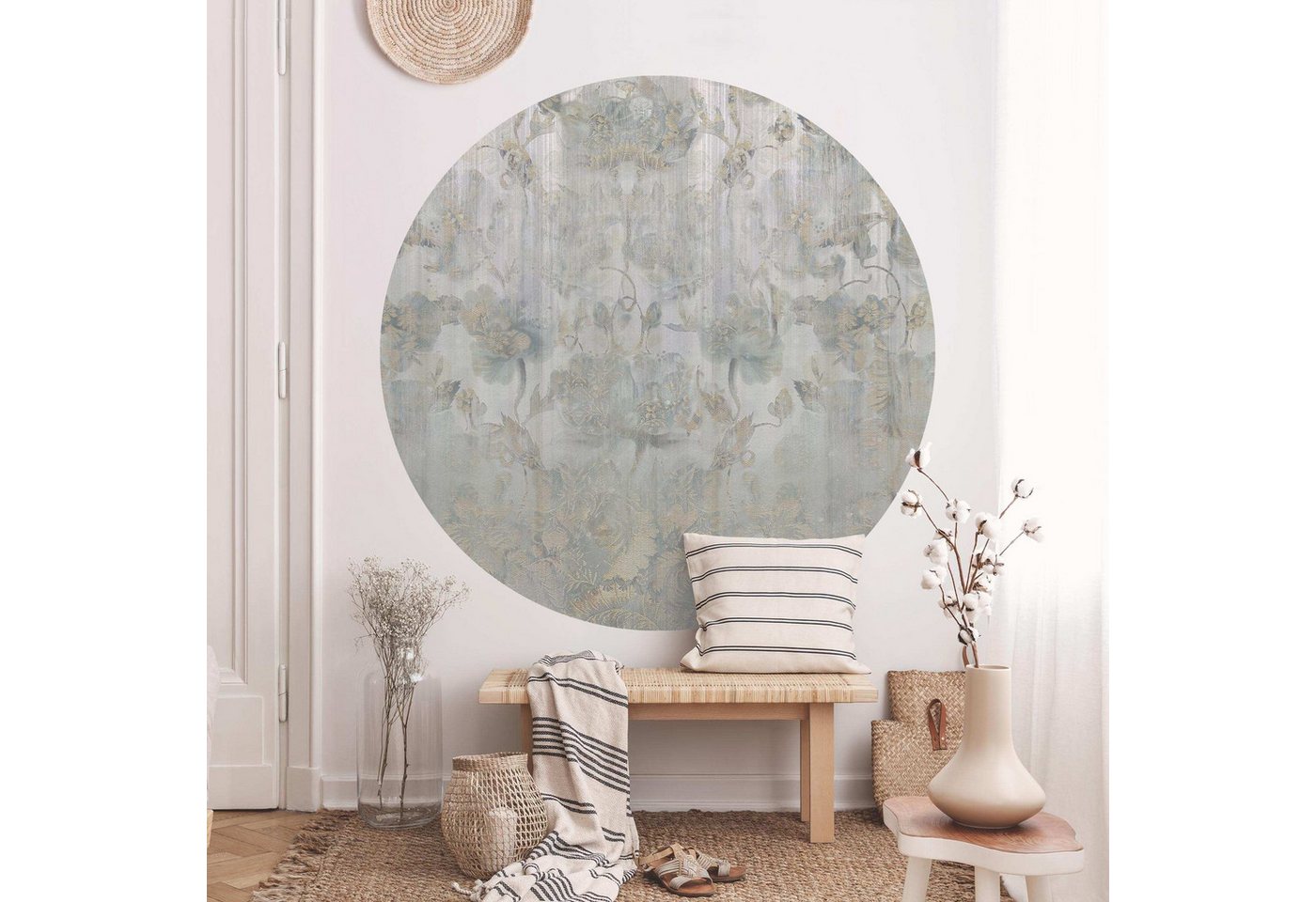 Bilderdepot24 Vliestapete rund Strukturierte Vintage Blumen, Glatt, Matt, (Vliestapete selbstklebend), Wohnzimmer Schlafzimmer Küche Wandtattoo Motivtapete Klebe Wandtapete Bild 2