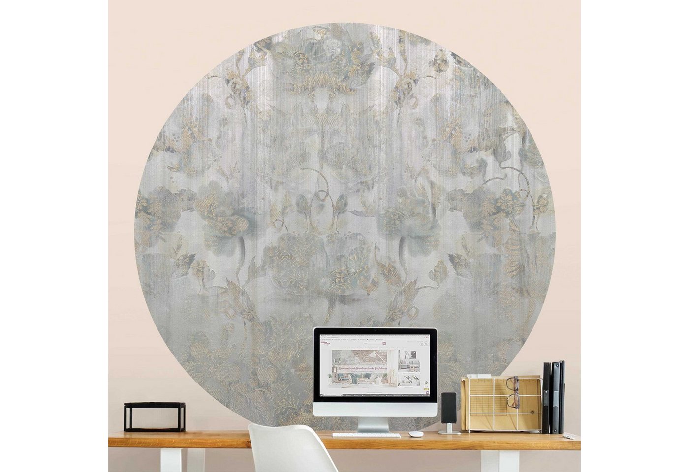Bilderdepot24 Vliestapete rund Strukturierte Vintage Blumen, Glatt, Matt, (Vliestapete selbstklebend), Wohnzimmer Schlafzimmer Küche Wandtattoo Motivtapete Klebe Wandtapete Bild 3