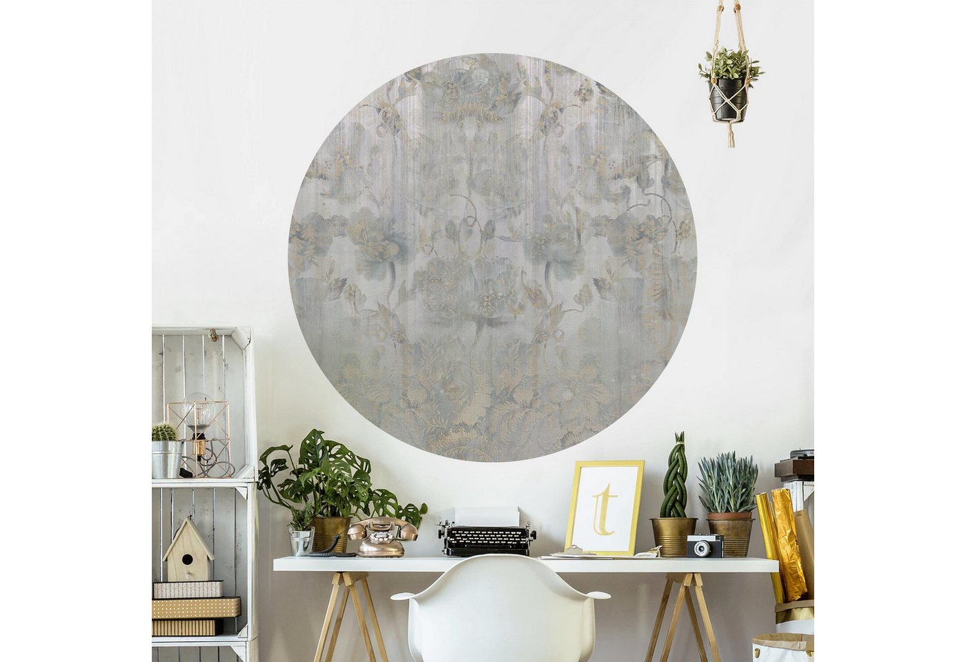 Bilderdepot24 Vliestapete rund Strukturierte Vintage Blumen, Glatt, Matt, (Vliestapete selbstklebend), Wohnzimmer Schlafzimmer Küche Wandtattoo Motivtapete Klebe Wandtapete Bild 4