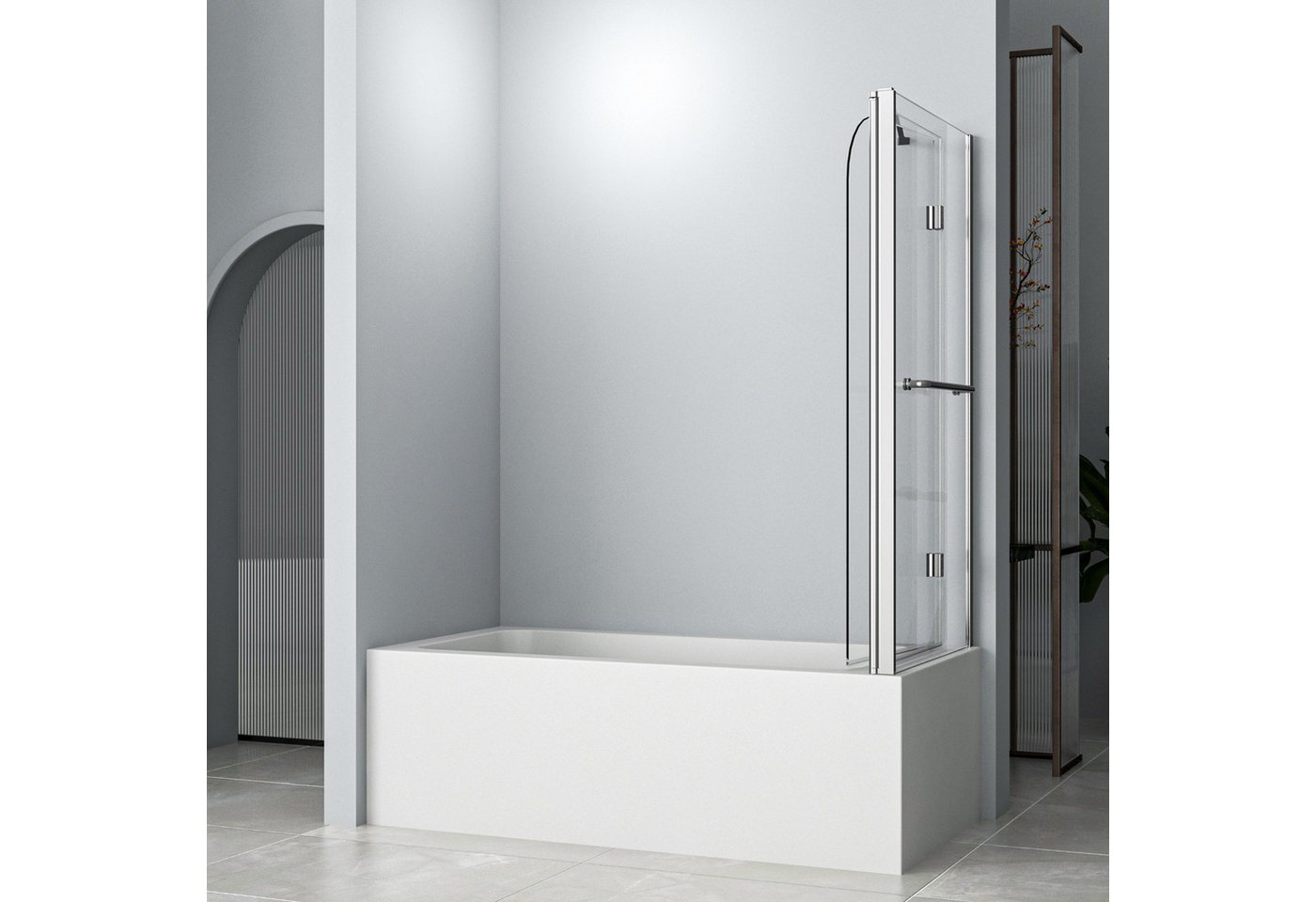 Hopibath Badewannenfaltwand mit seitenwand 70cm 75cm Duschwand für Badewanne Eck faltbar Klarglas, beideseitig Nano 6mm Sicherheitsglas, (2 teilig 180° Faltwand, mit Handtuchhalter, Haltestangen), mit Handtuchhalter und Haltestangen, Links- oder Rechtsmontage
