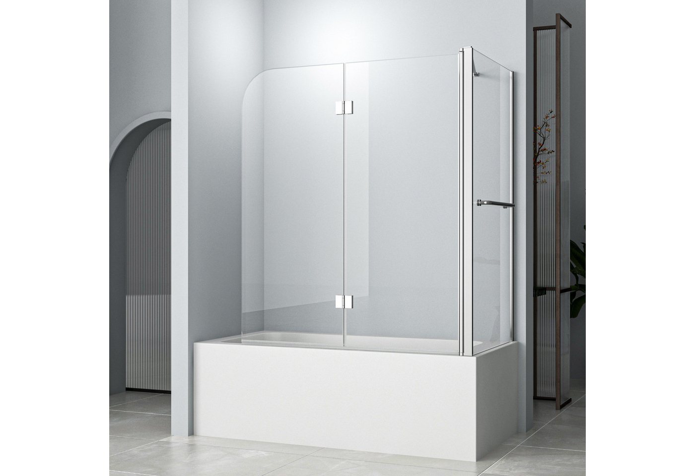 Hopibath Badewannenfaltwand mit seitenwand 70cm 75cm Duschwand für Badewanne Eck faltbar Klarglas, beideseitig Nano 6mm Sicherheitsglas, (2 teilig 180° Faltwand, mit Handtuchhalter, Haltestangen), mit Handtuchhalter und Haltestangen, Links- oder Rechtsmontage Bild 4