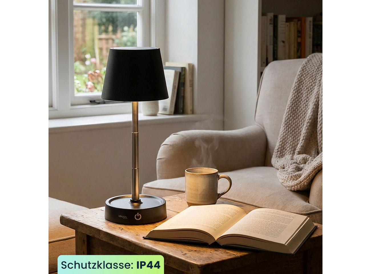 shop'n smile ideoon LED Tischleuchte Dimmbare LED-Tischleuchte mit Akku Nachttischlampe höhenverstellbar, LED fest integriert, Stufenlos dimmbar, höhenverstellbar 11,5 bis 28,5cm & IP44 Bild 5