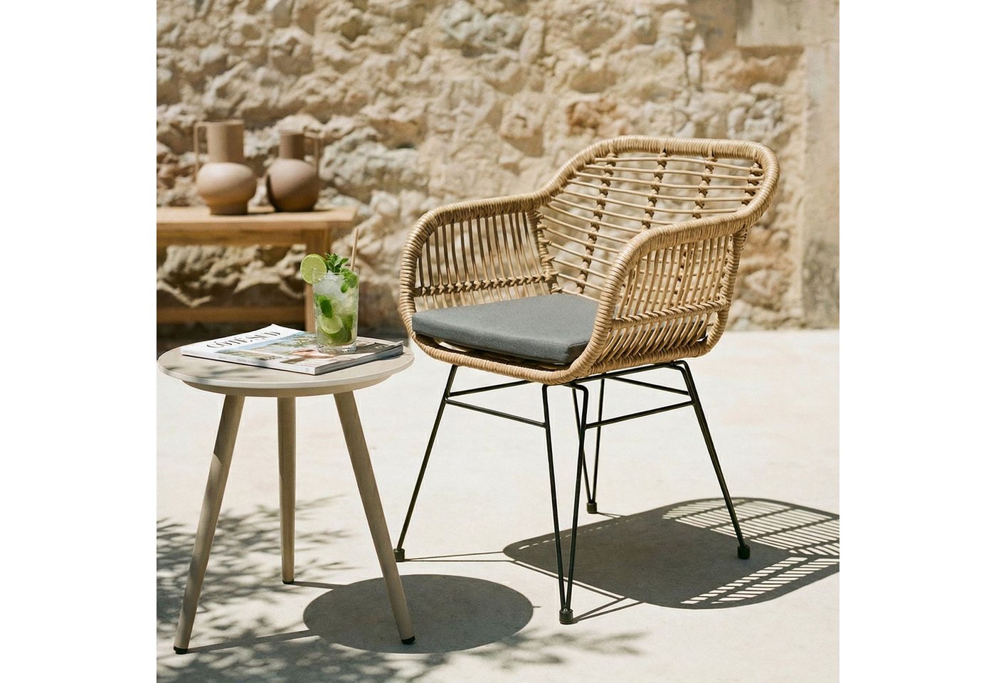 IDIMEX Gartenstuhl PARAMO, In & Outdoor Esszimmerstuhl mit Metallgestell in Rattan Optik natur Bild 5