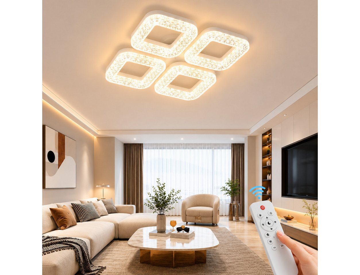 Eurotondisplay LED Deckenleuchte LED Deckenleuchte dimmbar mit Fernbedienung, stufenlos 3000–7000 K, LED fest integriert, Warm- bis Kaltweiß, mit Fernbedienung steuerbar Bild 2