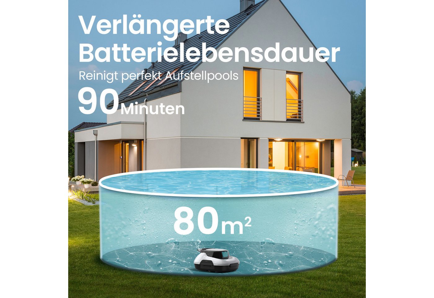 Aiper Poolroboter Scuba SE Poolroboter Akku/ bis 80 m²/90 Min/ Laufzeit, 6.900 LPH, (Auto-Parken am Poolrand, Schneller Wasserablauf & 2 Jahre Garantie), 2 Bodenbürsten, 2 Reinigungsmodi, für Aufstellpools, 180 μm Filter Bild 5