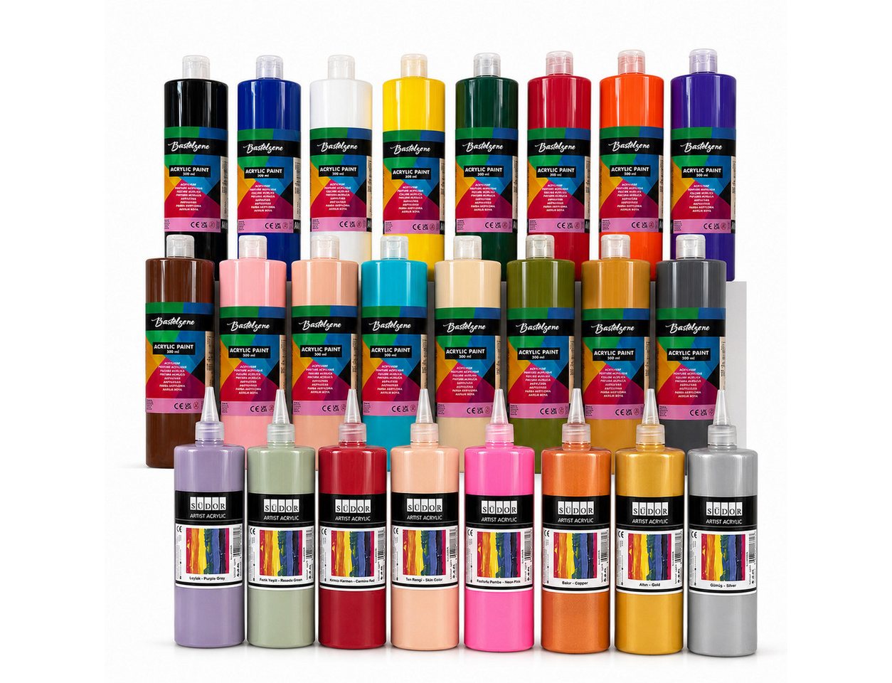 Greenpoint Acrylfarbe Acrylfarben-Set 6/12/24 x500 ml Hoch deckend, matt, für Pouring & mehr, Hochpigmentiert, wasserfest, schnelltrocknend, matt, mischbar Bild 2