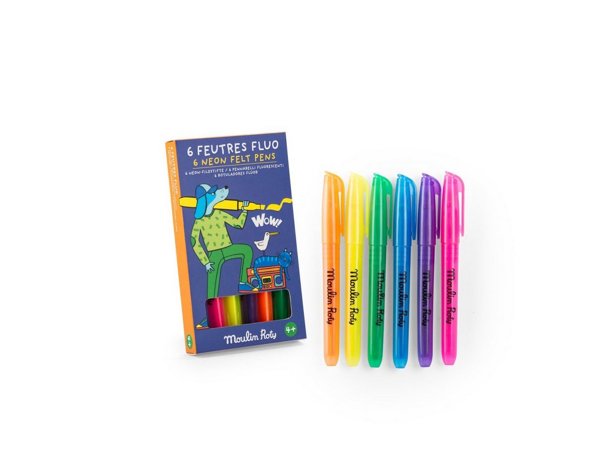 Moulin Roty Filzstift 6 Neon-Filzstifte für Kinder ab 4 Jahren, fluoreszierende Farben Bild 4