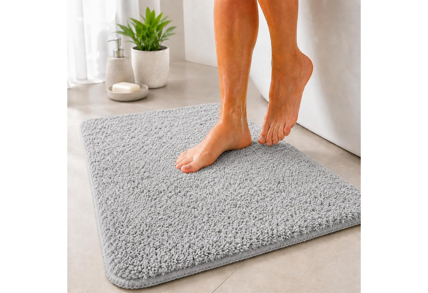 Forrlite Badematte Badvorleger, Badezimmer Teppich, badezimmerteppich, Höhe 2 mm, rutschhemmend beschichtet, schnell trocknend, strapazierfähig, fußbodenheizungsgeeignet, Polyester, rechteckig, Badteppich, Badematten, rechteckig Bild 5