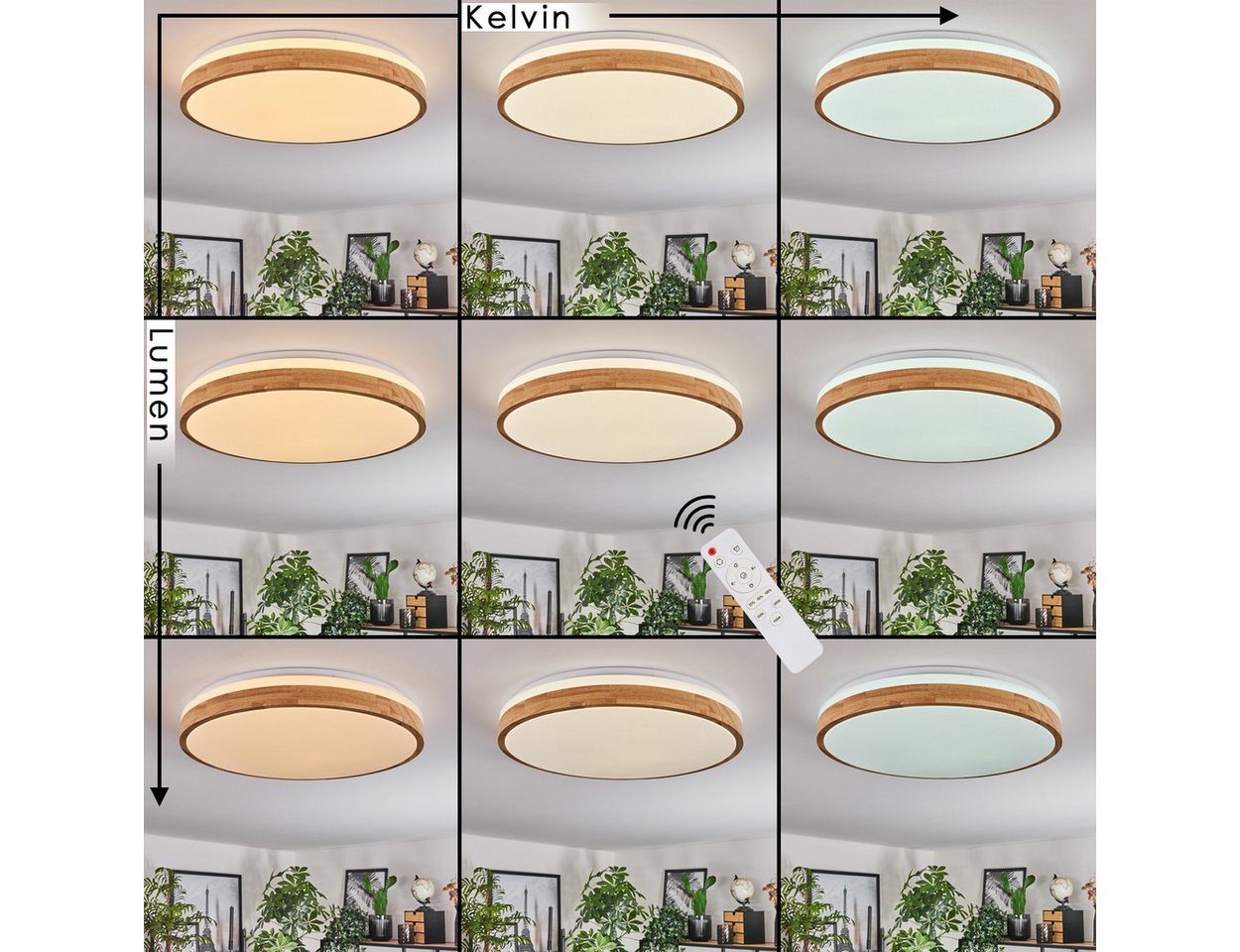 hofstein Deckenleuchte dimmbare Deckenlampe aus Metall/Bambus/Kunststoff in Weiß/Natur, LED fest integriert, 3000 - 6000 Kelvin, Leuchte Boho-Design, 4100 Lumen, 3000-6000 Kelvin, LED Fernbedienung
