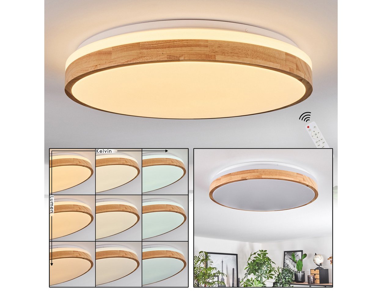 hofstein Deckenleuchte dimmbare Deckenlampe aus Metall/Bambus/Kunststoff in Weiß/Natur, LED fest integriert, 3000 - 6000 Kelvin, Leuchte Boho-Design, 4100 Lumen, 3000-6000 Kelvin, LED Fernbedienung Bild 3