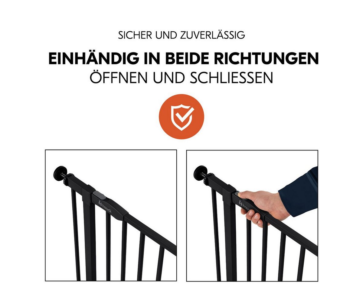 Hauck Türschutzgitter Open N Stop 2 - Black, Treppenschutzgitter Set 75–80 cm ohne Bohren mit 3x Klemmschutz