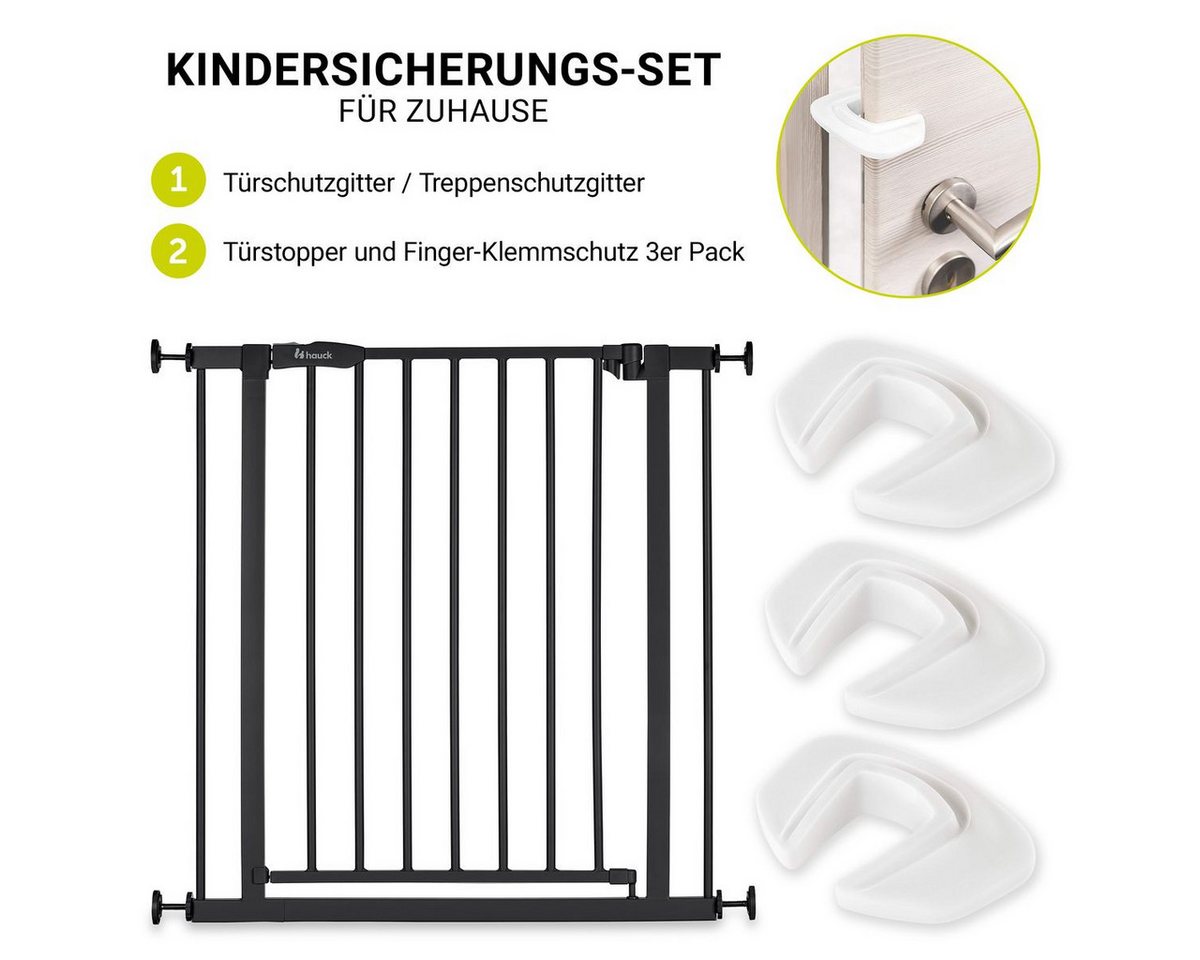 Hauck Türschutzgitter Open N Stop 2 - Black, Treppenschutzgitter Set 75–80 cm ohne Bohren mit 3x Klemmschutz Bild 2