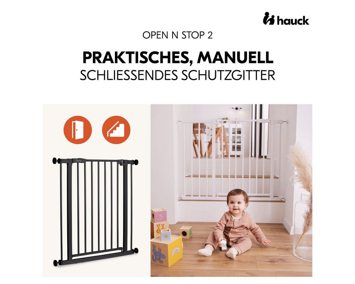 Hauck Türschutzgitter Open N Stop 2 - Black, Treppenschutzgitter Set 75–80 cm ohne Bohren mit 3x Klemmschutz Bild 3