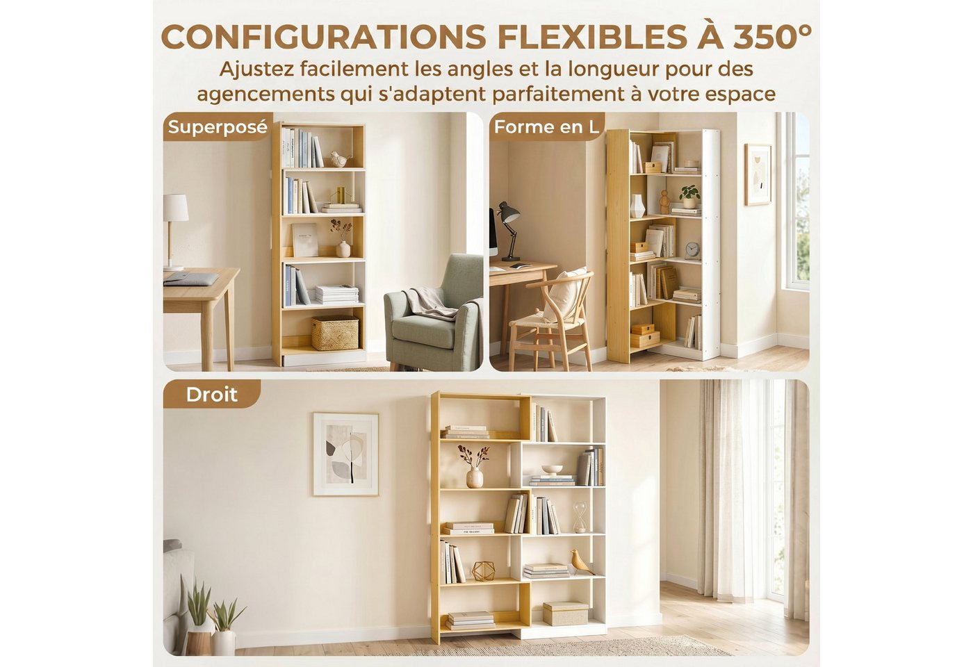 MC Star Bücherregal Drehbares Eckregal (350) mit 5 Ablagen, ausziehbares, L-förmiges Regal, 60–111 x 24 x 164 cm, Eiche Bild 2