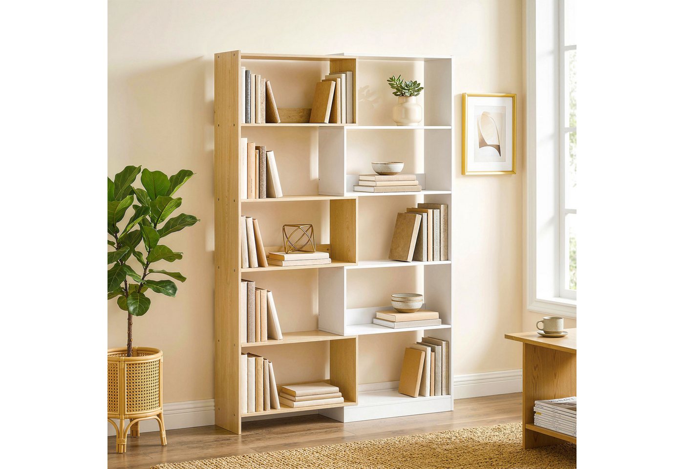MC Star Bücherregal Drehbares Eckregal (350) mit 5 Ablagen, ausziehbares, L-förmiges Regal, 60–111 x 24 x 164 cm, Eiche Bild 3