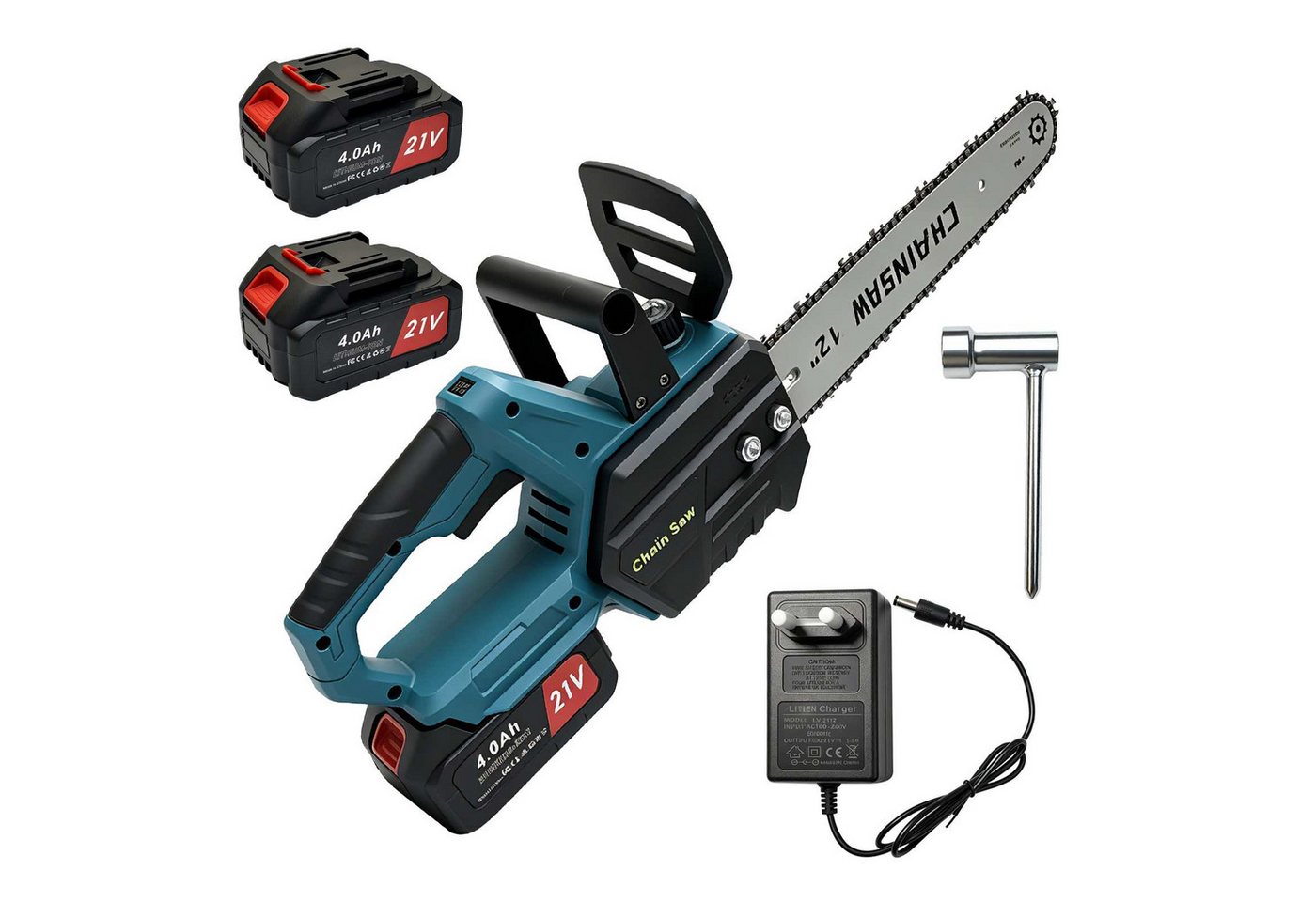 BBWL Akku-Kettensäge 21V, 12 Zoll, 1000W, bürstenloser Motor, 2800 U/min, kabellose Kettensäge mit 2 Akkus für Garten & Forst Bild 3