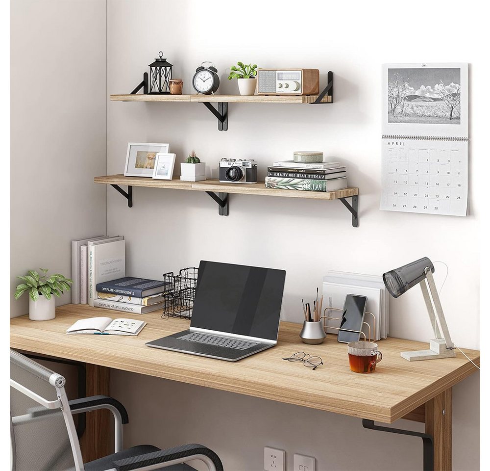 AFKSMILE Wandregal Wandregal Holz und Metall,4er-Set Schweberegale,Holzfarbton Wand Regal, 4-tlg., Dekoregal zur Wandmontage für Wohnzimmer, Küche, Schlafzimmer und Büro