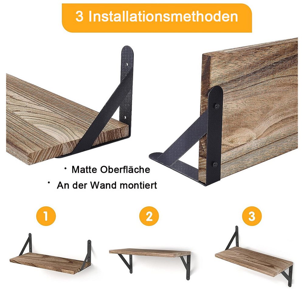 AFKSMILE Wandregal Wandregal Holz und Metall,4er-Set Schweberegale,Holzfarbton Wand Regal, 4-tlg., Dekoregal zur Wandmontage für Wohnzimmer, Küche, Schlafzimmer und Büro Bild 3