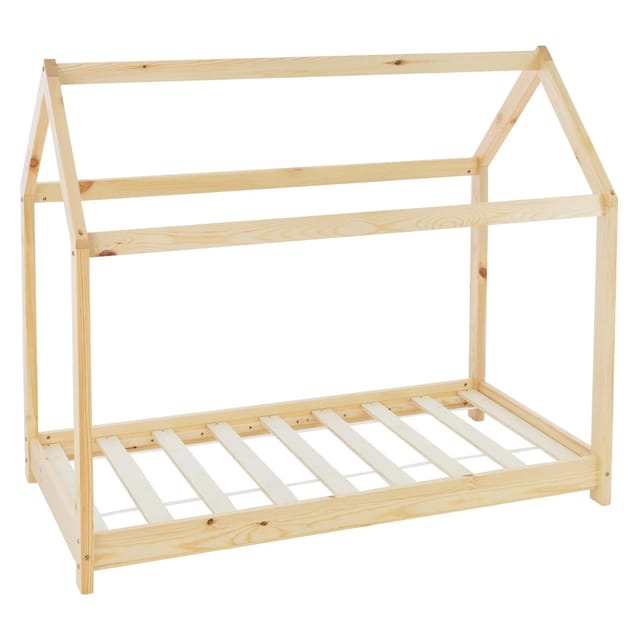 ML-Design Kinderbett 70x140 cm mit Dach und Lattenrost Natur Hausbett