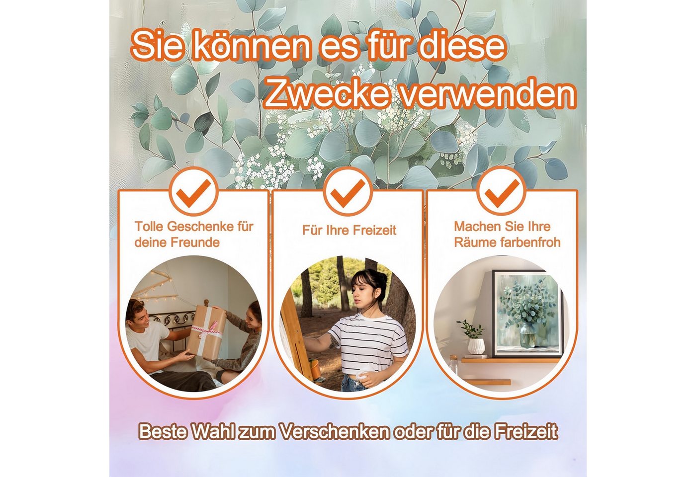 FOUORTUNATE-BEE Malen nach Zahlen Malen nach Zahlen Eukalyptus 40 × 50 cm mit Acrylfarben, DIY Malen nach Zahlen Blumenbild 40 × 50 cm für Erwachsene Bild 5