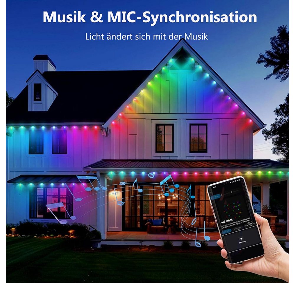 LMaxhome LED Stripe 15/30M RGB Permanente Außenbeleuchtung Smart Lichterkette Wasserdicht, Musik Sync, APP Bluetooth Fernbedienung Dimmbar Party Weihnachten Deko Bild 2