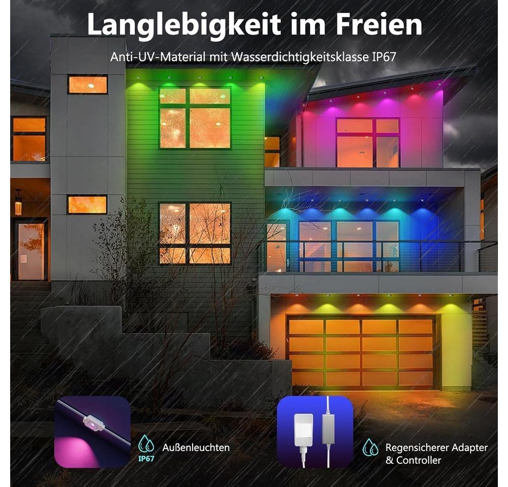 LMaxhome LED Stripe 15/30M RGB Permanente Außenbeleuchtung Smart Lichterkette Wasserdicht, Musik Sync, APP Bluetooth Fernbedienung Dimmbar Party Weihnachten Deko Bild 4