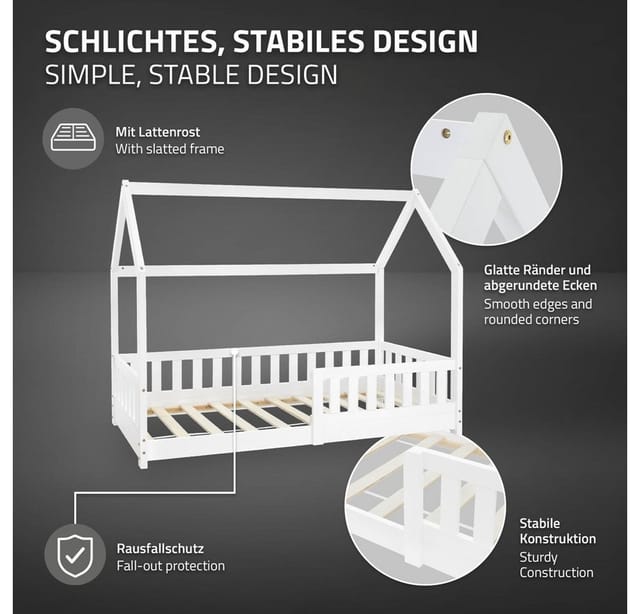 ML-Design Kinderbett 80x160 cm mit Rausfallschutz Dach Lattenrost Weiß