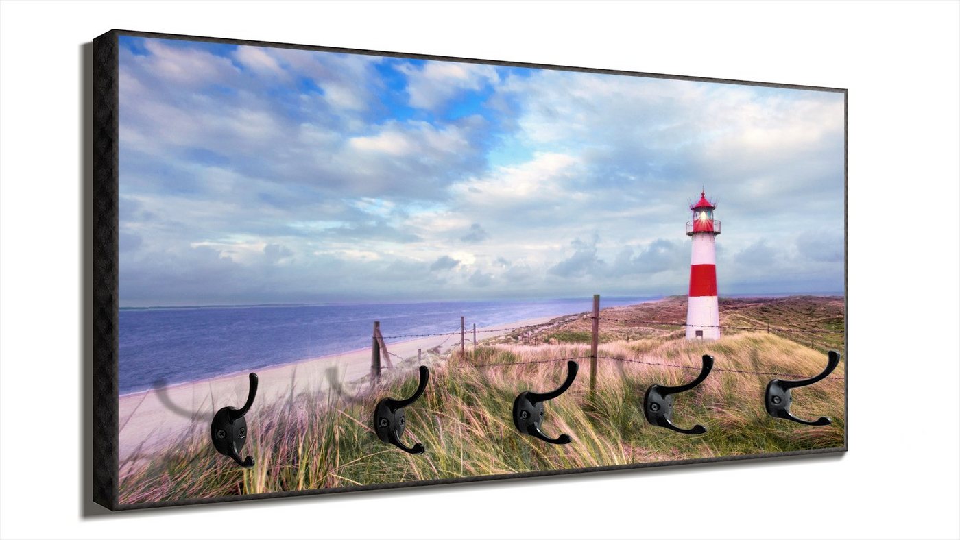 Wallario Garderobenpaneel Leuchtturm am Strand von Sylt (1-teilig, inkl. Haken und Befestigung), 80x40cmHolz Bild 2