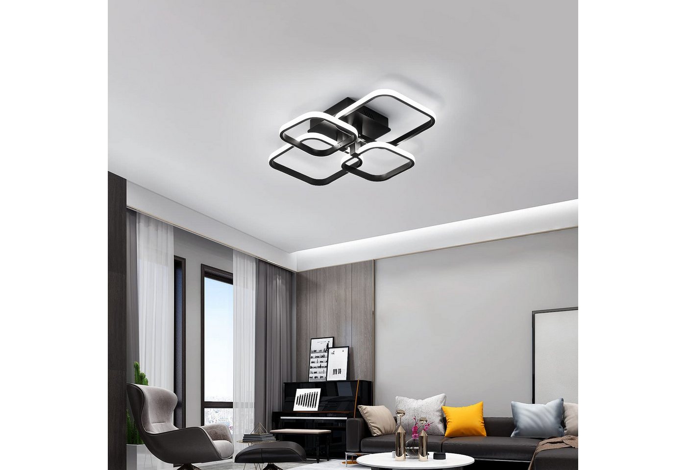 Riserva Deckenleuchte LED Deckenleuchte Schwarz 45W 6500K Wohnzimmer Küche, LED wechselbar Bild 4