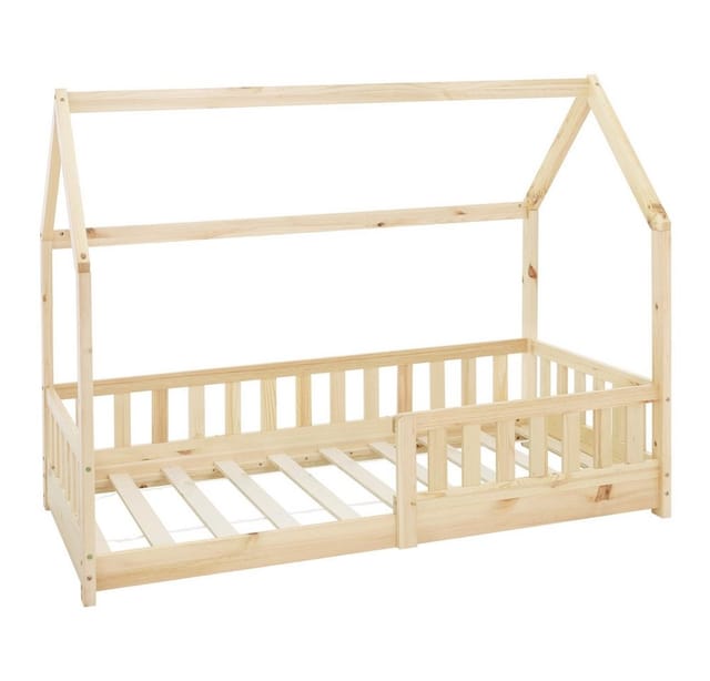 ML-Design Kinderbett 80x160cm mit Rausfallschutz Dach Lattenrost Natur