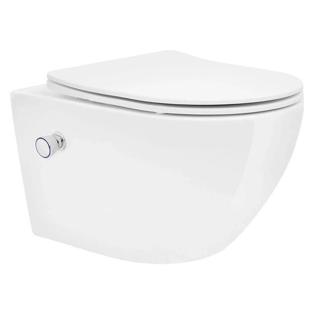 LuxeBath Hänge WC Spülrandlos mit Bidet-Funktion Weiß Keramik 54 cm