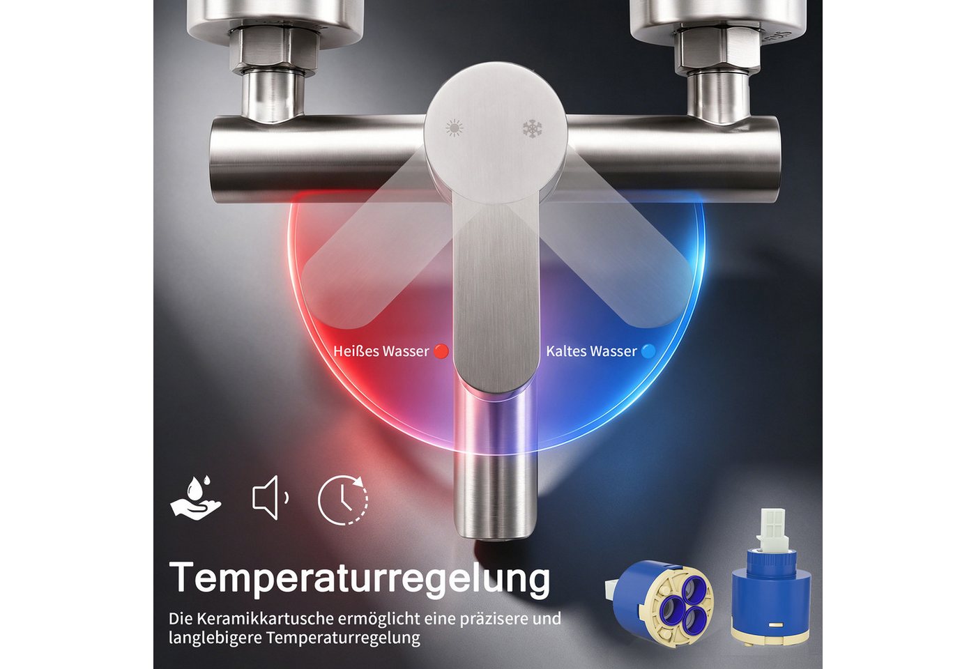 DESFAU Wannenarmatur Badewannenarmatur Set gebürstet mit 4-strahliger Handbrause,Edelstahl Edelstahl Duscharmatur Wandmontage mit G1/2 Anschluss
