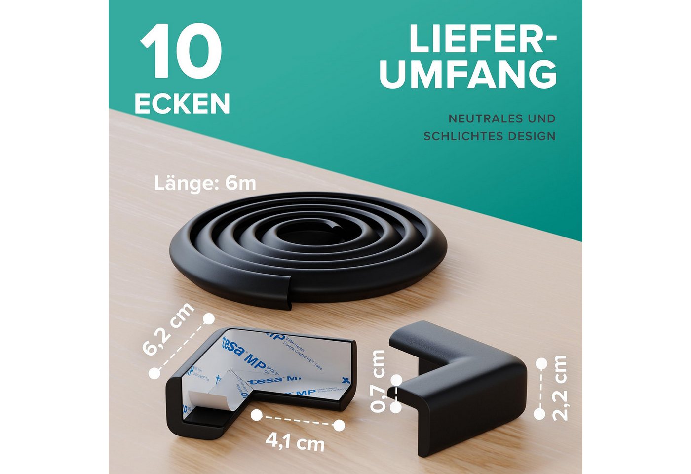 Diwzbyn Kindersicherung Kantenschutz aus Schaumstoff–2m Tischkantenschutz–Tischecken, Selbstklebender Schutz für Kinder, Bett, Fensterbank & Schreibtisch Bild 2