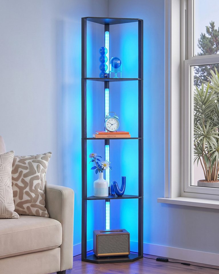 EDISHINE Stehlampe Wohnzimmer Dimmbar, Standleuchte mit Ablage, LED fest integriert, Eckregal mit RGB, Standregal mit Beleuchtung, Wohnzimmer Deko