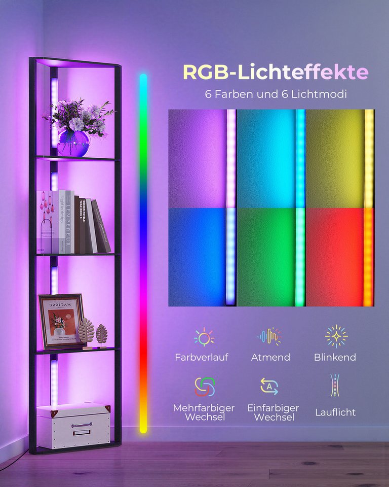 EDISHINE Stehlampe Wohnzimmer Dimmbar, Standleuchte mit Ablage, LED fest integriert, Eckregal mit RGB, Standregal mit Beleuchtung, Wohnzimmer Deko Bild 2