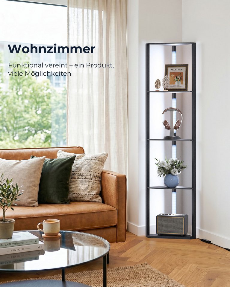 EDISHINE Stehlampe Wohnzimmer Dimmbar, Standleuchte mit Ablage, LED fest integriert, Eckregal mit RGB, Standregal mit Beleuchtung, Wohnzimmer Deko Bild 3