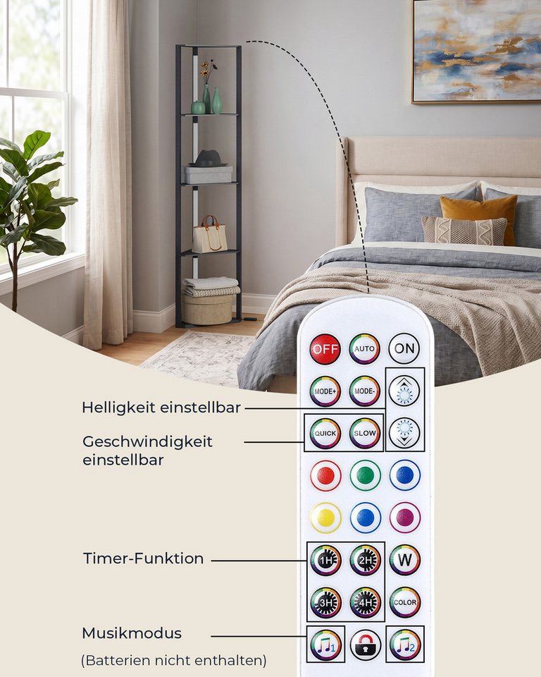 EDISHINE Stehlampe Wohnzimmer Dimmbar, Standleuchte mit Ablage, LED fest integriert, Eckregal mit RGB, Standregal mit Beleuchtung, Wohnzimmer Deko Bild 4