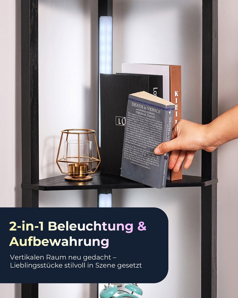 EDISHINE Stehlampe Wohnzimmer Dimmbar, Standleuchte mit Ablage, LED fest integriert, Eckregal mit RGB, Standregal mit Beleuchtung, Wohnzimmer Deko Bild 5