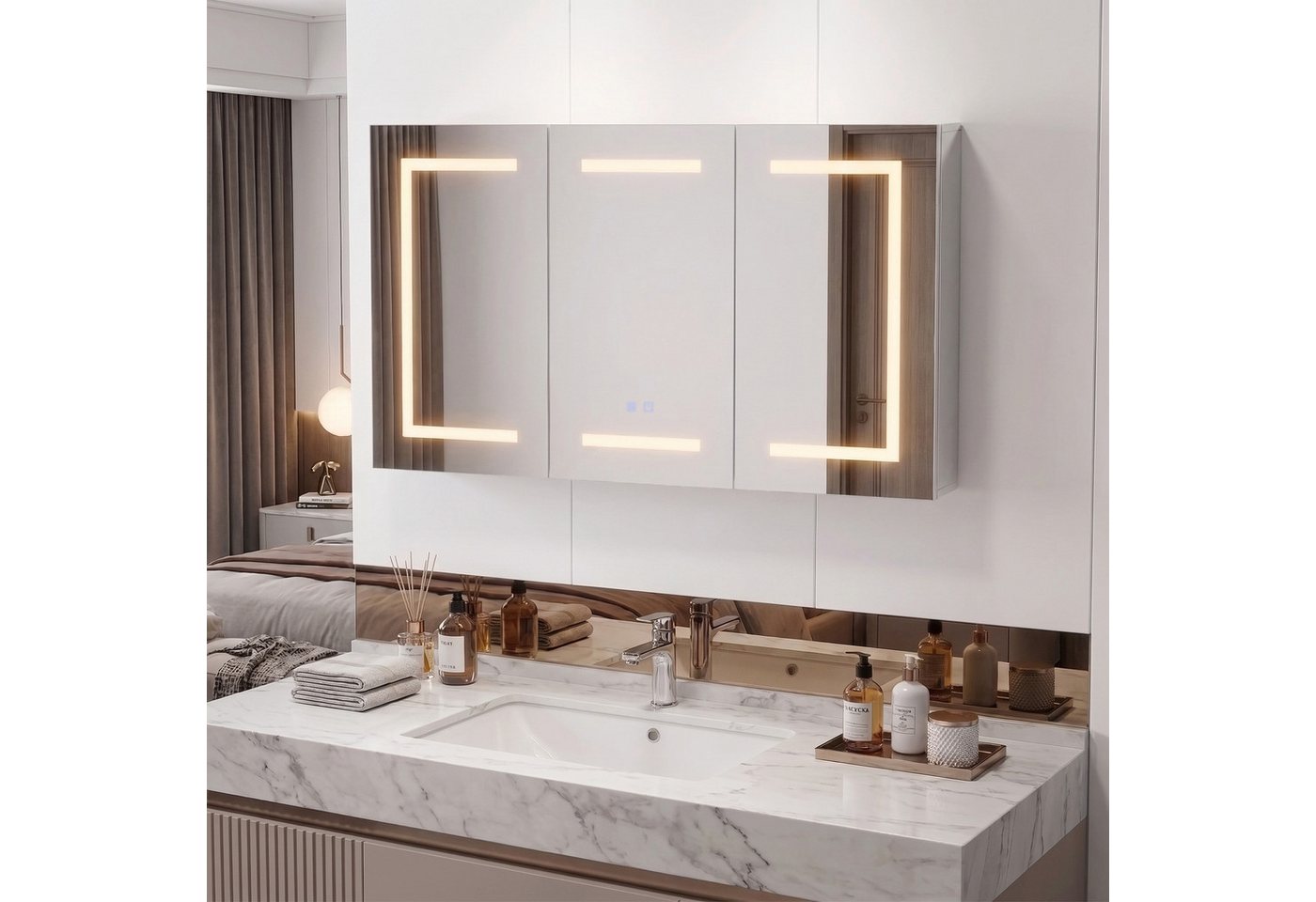 Simurq Badezimmerspiegelschrank Spiegelschrank mit LED-Beleuchtung 100x60cm,Spiegelschrank mit Touch (1-St)
