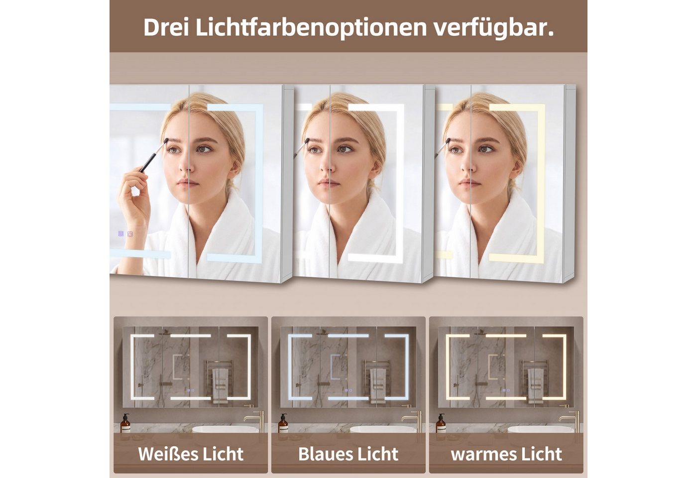 Simurq Badezimmerspiegelschrank Spiegelschrank mit LED-Beleuchtung 100x60cm,Spiegelschrank mit Touch (1-St) Bild 2