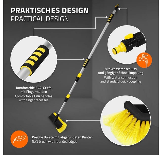 ECD Germany Auto Waschbürste mit Aluminium Teleskop Stiel 300cm mit Wasserzulauf