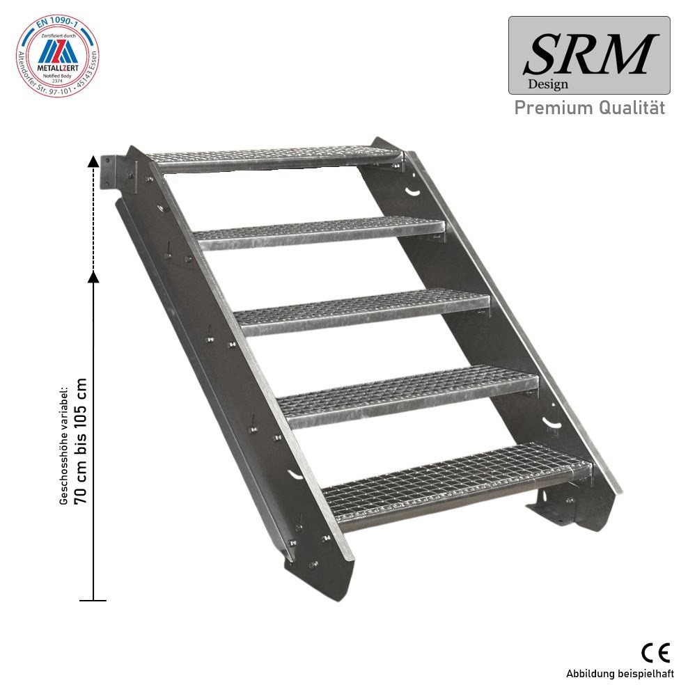 SRM Design Außentreppe 5 Stufen Stahltreppe 100cm Stufenbreite, Höhe 70-105cm, ohne Geländer Bild 2
