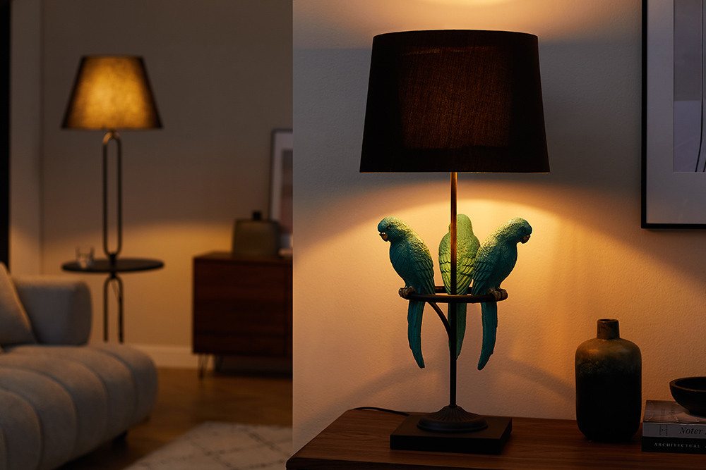riess-ambiente Tischleuchte WILDLIFE 75cm schwarz / türkis, Ein-/Ausschalter, ohne Leuchtmittel, Wohnzimmer · Stoff · Metall · Marmor · Papagei-Skulptur · Schlafzimmer Bild 4