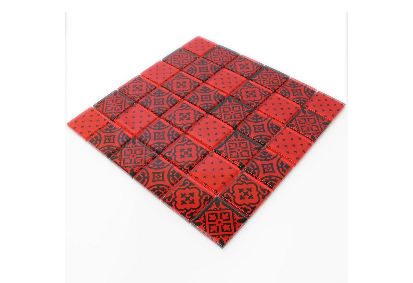 Mosafil Mosaikfliesen Mosaikfliesen Glas Barock, Glas 30.000x30.000, schwarz-rot, Verlegefertig auf ein Netz geklebt - Frostsicher - Wasserfest