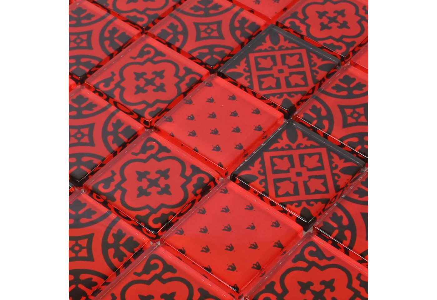 Mosafil Mosaikfliesen Mosaikfliesen Glas Barock, Glas 30.000x30.000, schwarz-rot, Verlegefertig auf ein Netz geklebt - Frostsicher - Wasserfest Bild 2