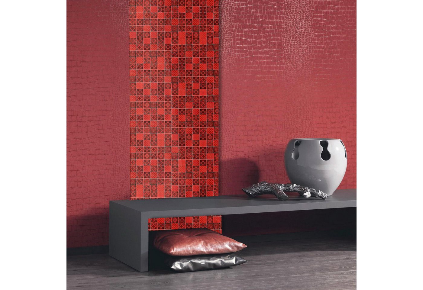 Mosafil Mosaikfliesen Mosaikfliesen Glas Barock, Glas 30.000x30.000, schwarz-rot, Verlegefertig auf ein Netz geklebt - Frostsicher - Wasserfest Bild 3