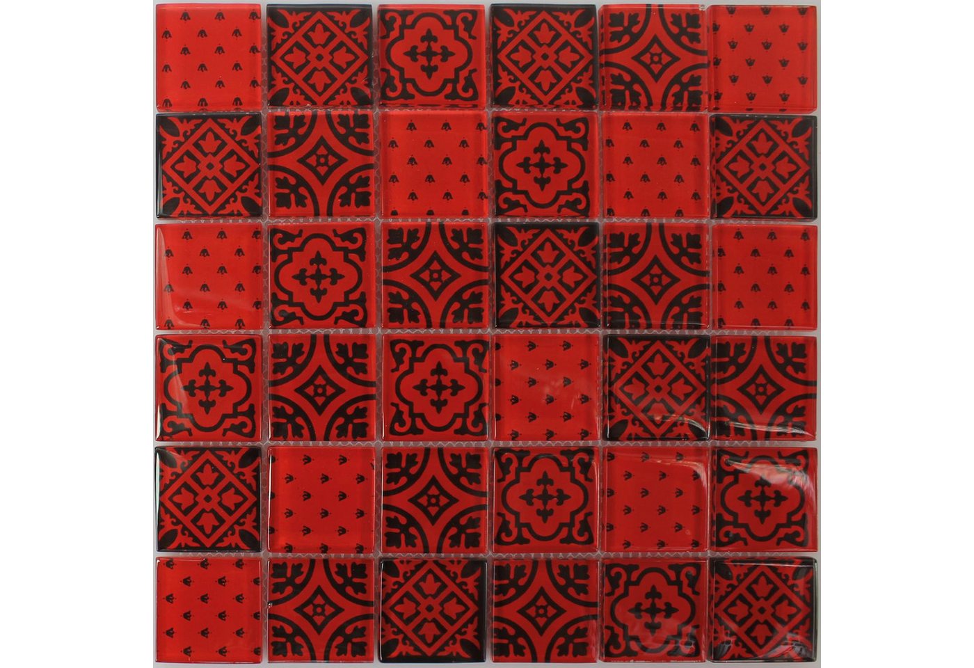 Mosafil Mosaikfliesen Mosaikfliesen Glas Barock, Glas 30.000x30.000, schwarz-rot, Verlegefertig auf ein Netz geklebt - Frostsicher - Wasserfest Bild 4