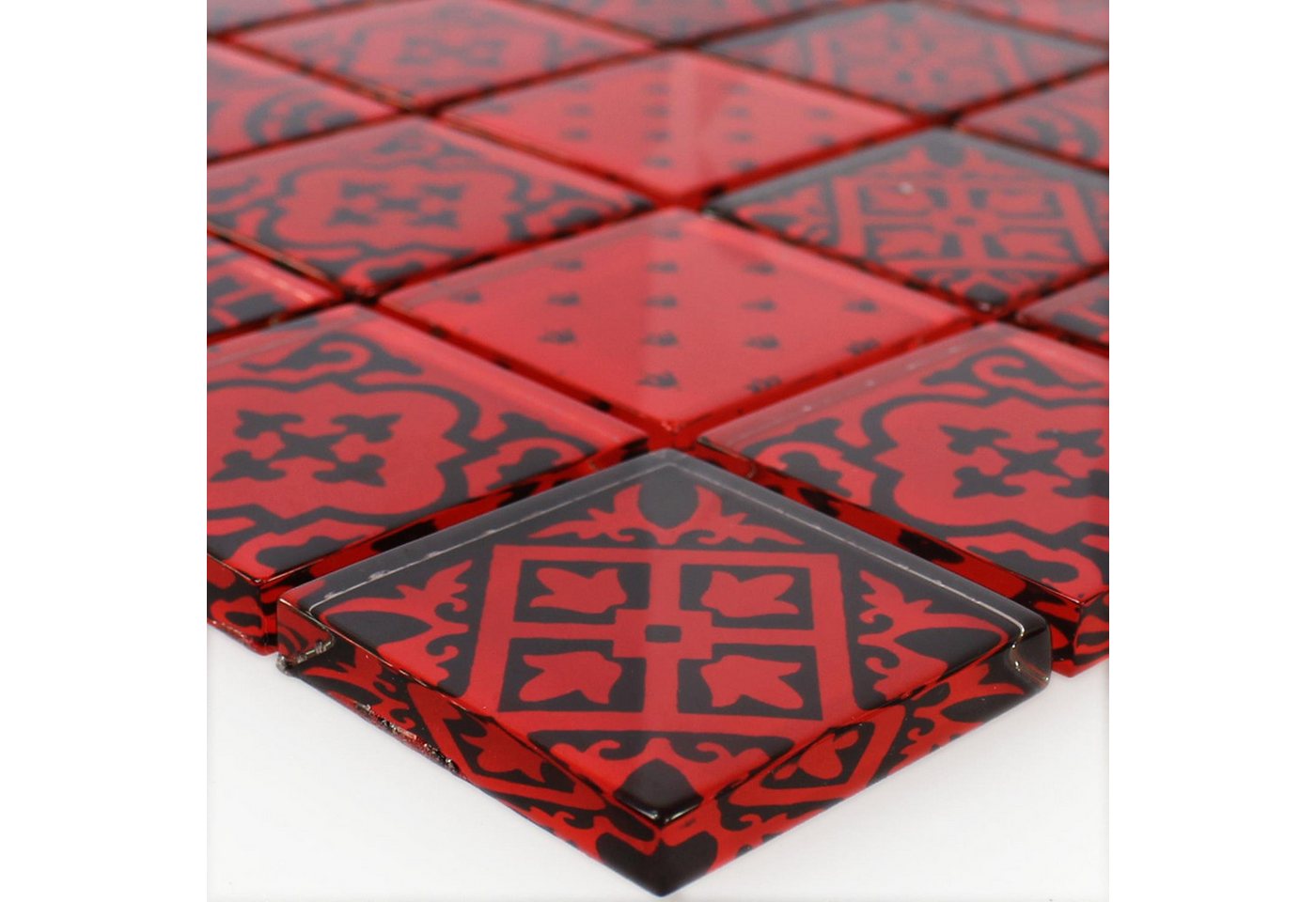Mosafil Mosaikfliesen Mosaikfliesen Glas Barock, Glas 30.000x30.000, schwarz-rot, Verlegefertig auf ein Netz geklebt - Frostsicher - Wasserfest Bild 5